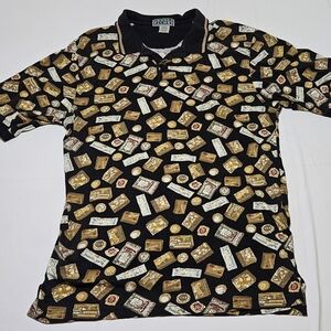 Rare Arnold Palmer Vintage Golf Polo  L - Allover Print Black And Gold 90s Style